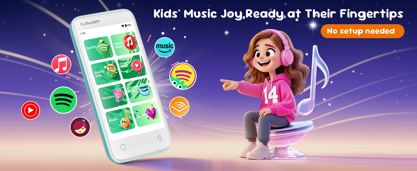 Kids’ MP3 player with Spotify Kids, Audible, Music; no setup, safe music for children
