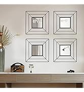 4 Set Square Black Mirrors for Wall Metal Mirrors for Home Décor Decorative Mirrors Hanging Horiz...