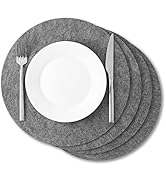 Set of 4 Gray Felt Placemats - Round Large 13"x13" Placemats for Drinks Absorbent - Protect Dinin...