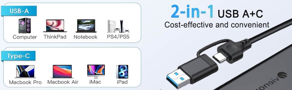 VIENON USB 3.0 Hub, USB C Hub 5 in 1