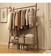 Muwuele Solid Wood Clothing Rack, Rolling Clothes Rack for Hanging Clothes, Garment Rack with She...