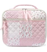 WOBAGMEN Cotton Quilted Insulated Lunch Box for Women, Lunch Box for Teen Girls, Cute Pink Patchw...