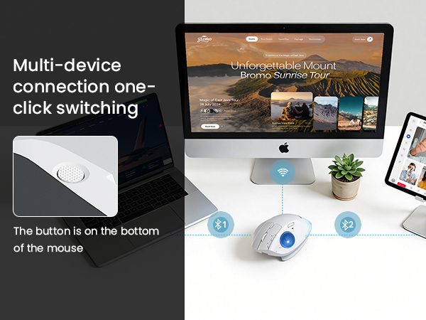 Wireless Trackball Mouse, Ergonomic Bluetooth Rechargeable Computer Mouse