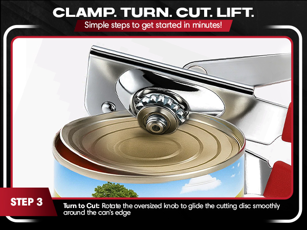 Can Opener Heavy Duty - Manual Hand Crank for Large Cans with Anti-Slip Grip - Stainless Steel