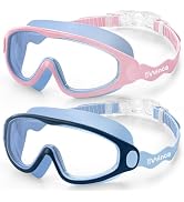 Vvinca Kids Swim Goggles 2 Pack, Soft Wave-Shape Strap (No Hair Pulling), Anti Fog Leak Free Swim...