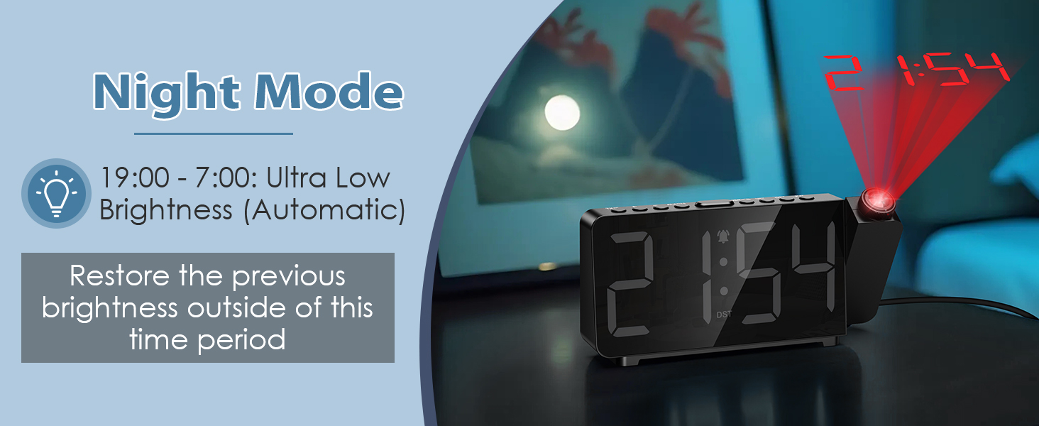 Projection Alarm Clocks for Bedrooms, Large LED Display Digital Clock with 180° Rotatable Projector