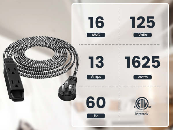 360° Rotating Flat Plug Extension Cord