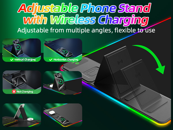 Mouse Pad with Adjustable Phone Holder and Wireless Charging