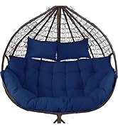 DANGHOOGY Outdoor Double Egg Chair Cushions, Waterproof Wicker Egg Chair Replacement Cushion, Thi...