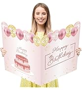 WNINK Jumbo Pink Birthday Card with Envelope, 22x14 Inch Extra Large Rose Gold Greeting Card for ...