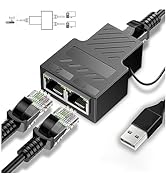 RJ45 Ethernet Splitter 1 to 2 Dual Port High Speed Adapter,100Mbps Network Ethernet Connector wit...