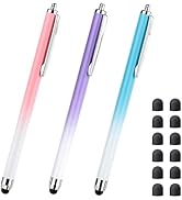 Stylus for Touch Screen, 3 Pcs Stylus Pens and 12 Extra Replaceable Rubber Tips (Gradient Pink/Pu...