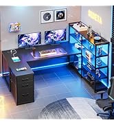 SEDETA L Shaped Gaming Desk, Reversible U Shaped Computer Desk with Power Outlet and Storage Shel...