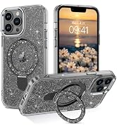 DOMAVER Magnetic Case for iPhone 13 Pro Max with Stand [Compatible with Magsafe], Glitter Translu...