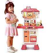 deAO Kitchen Playset Toy with Sounds and Lights Role Playing Game Pretend Food and Cooking Playse...