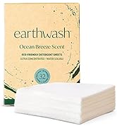 earthwash Laundry Detergent Sheets Ocean Breeze - 32 Sheets (Up To 64 Loads) Hypoallergenic Deter...