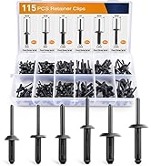GOOACC 115 Pcs Automotive Nylon Universal Pop Rivet Assortment - 6 Most Popular Sizes &amp; Applicati...