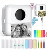 HuiJuKeJi Inkless Sticker Printer Mini Thermal Printer with 10 Rolls Thermal Paper,Color Pen for ...