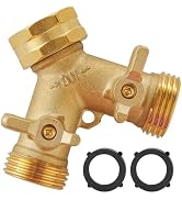 Garden Hose Splitter 2 Way Heavy Duty, Outdoor Faucet Splitter 2 Way, Solid Brass Spigot Splitter...