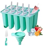Silicone Popsicle Molds 10 Pcs Ice Pop Maker Molds with 10 Reusable Sticks, Cleaning Brush and Fu...