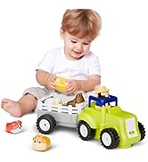 iPlay, iLearn Toddler Remote Control Farm Tractor Toy, Baby RC Trailer Truck Set, Music Pretend F...