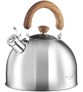 MAXCOOK Tea Kettle, 18/8 Stainless Steel Whistling Teapot, 4.23 Quart Camping Tea Kettle for Stov...
