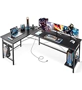 Coleshome 66" L Shaped Gaming Desk with Outlet, L Shaped Desk with CPU Stand, Corner Computer Des...