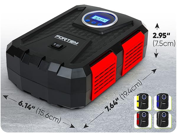Car tire inflator available in multiple colors. Compact design perfect for every car