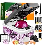 StoreHappily 12-in-1 Vegetable Chopper, 7 Blades Veggie Chopper with Container and Lid, Food Chop...