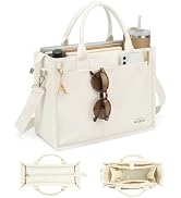Aosbos Canvas Tote Bag for Women With Zipper,Laptop Compartments-Large Everyday Purse With Water ...
