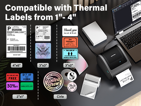 Bluetooth Shipping Label Printer, D450 Thermal Label Printer for Address Postage Small Business