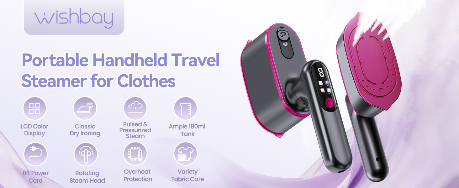 Portable Handheld Travel Steamer for Clothes 2-in-1 Steamer and Iron 4 Modes LCD Display