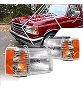 Pair of Headlights Assembly Compatible with 87-91 Ford F150-F350 Bronco | Headlamps with Chrome H...
