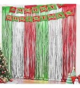 OHOME Christmas Decorations - Christmas Party Decorations | Red Green Silver Backdrop Banner for ...