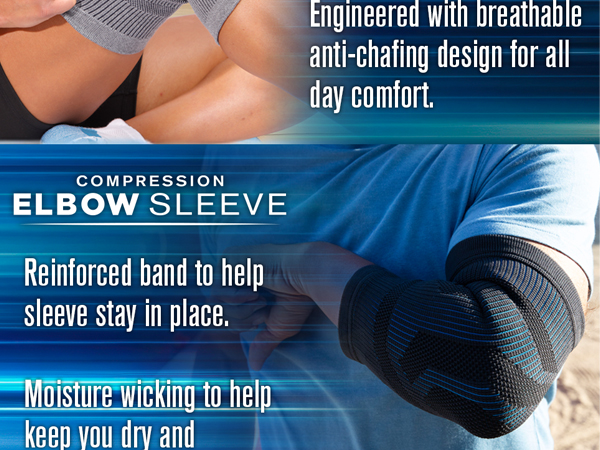 ompression knee sleeve with Hyper Flex stabilizers and breathable, anti-chafing comfort design.