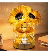 Sunflower Flower Lamp,Rechargeable Cordless LED Touch Table Lamp,3 Color Infinitely Dimming Sunfl...