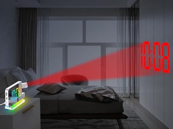 Projection Alarm Clock,7.4 in LED Mirror Digital Clocks Projection on Ceiling Wall,RGB Night Light