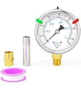 BOGERDACK 0-15PSI Heater Heavy Liquid Filled Pressure Gauge Kit, 2.5" Stainless Steel Dial Size, ...