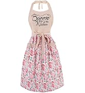 HYVOROS Cute Floral Aprons for Women with Pockets,Cotton Adjustable Neck Strap Apron for Kitchen ...