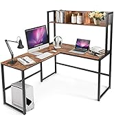 Tangkula Reversible L-Shaped Desk with Hutch, Space Saving Corner Computer Desk with Storage Shel...