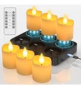SoulBay Flameless Candles Rechargeable with Remote, 6pcs Electric LED Fake White Votive Candles w...
