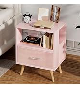 Aenuert Night Stand, Pink Kids Nightstand with Drawer, Nursery Side Table with Open Storage, 2-Ti...