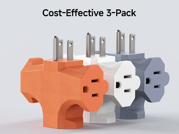 3 Way Plug Adapter 15A 1875W, 3 Prong 3 Outlet Adapter