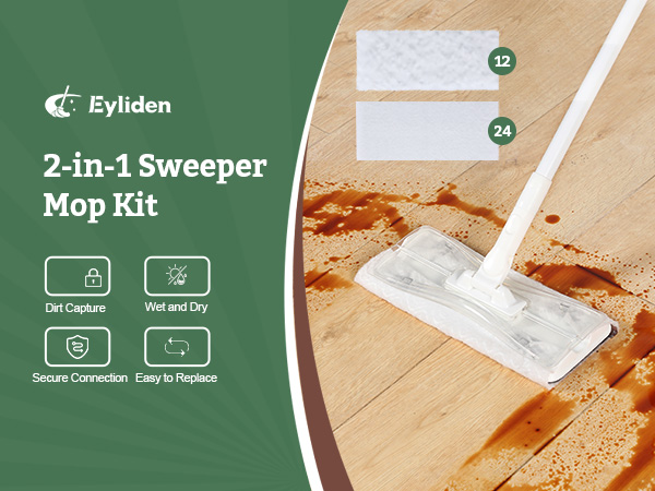 Eyliden Sweeper Mop with 56" Long Handle, 36 Disposable Refills