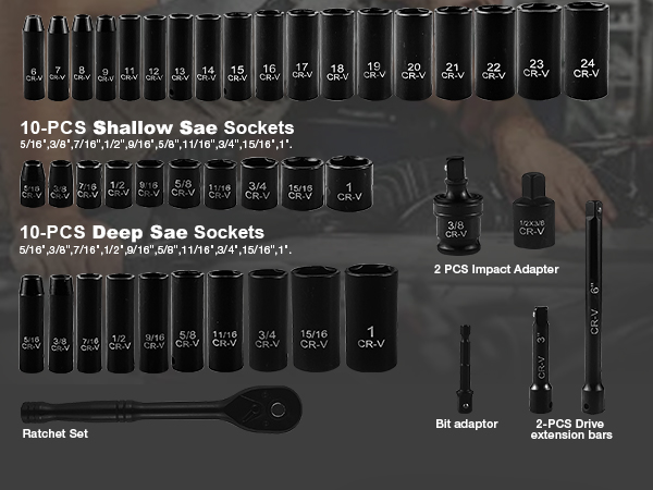 64pcs 3/8" Socket Set,Drive Impact Socket Set