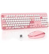 Mosptnspg 2.4G Colorful Keyboard, 104 Key Pink Wireless Customized Membrane Round Keycaps Retro T...