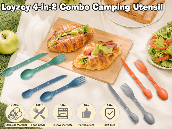Reusable 4-in-2 Combo Camping Utensil Set