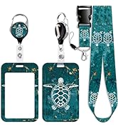 Juanooo Green Sea Turtle ID Lanyard Badge Holder &amp; Retractable Badge Reel Clip Cool Key Keychain ...