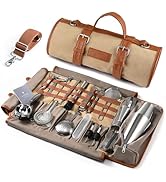 Etens Bartender Travel Kit with Waxed Bag | 22 Piece Bar Set in Roll | Portable Cocktail Tools fo...