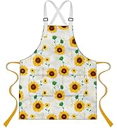 LshyMn 33.4''x27.5'' Sunflower Apron Summer Plant Flowers Sunflower Print Bib Apron,with 2 Pocket...